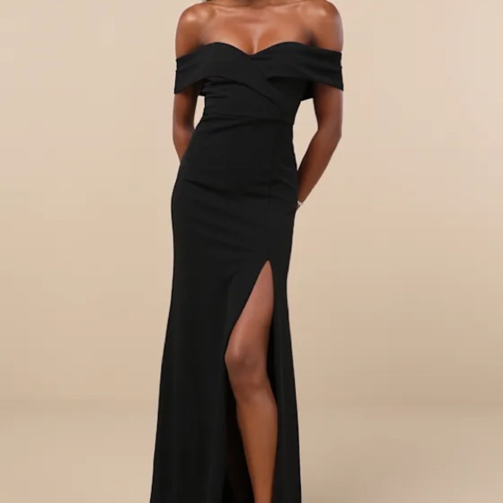 Lulu's Song of Love Black Off the Shoulder Evening Gown with Thigh Slit. Small